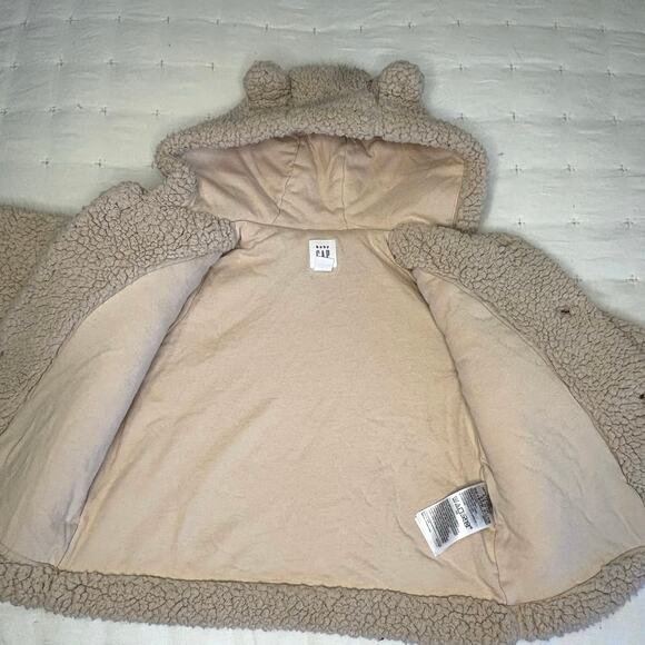 Baby Gap Teddy Bear Coat Girls/Boys 6–12M | Beige Sherpa Hooded Jacket - Picture 4 of 8